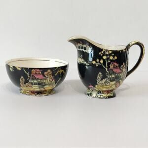 Vintage Royal Winton Black Pekin Open Sugar and Creamer Set Lot Fine China
